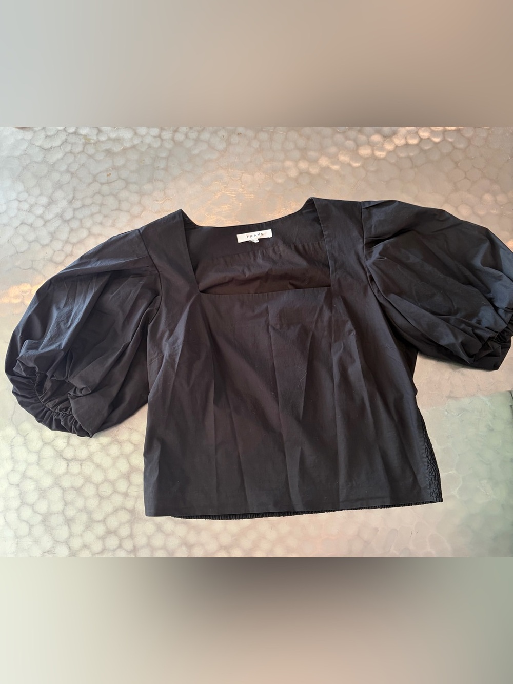 Frame Black Square-Neck Puff-Sleeve Top